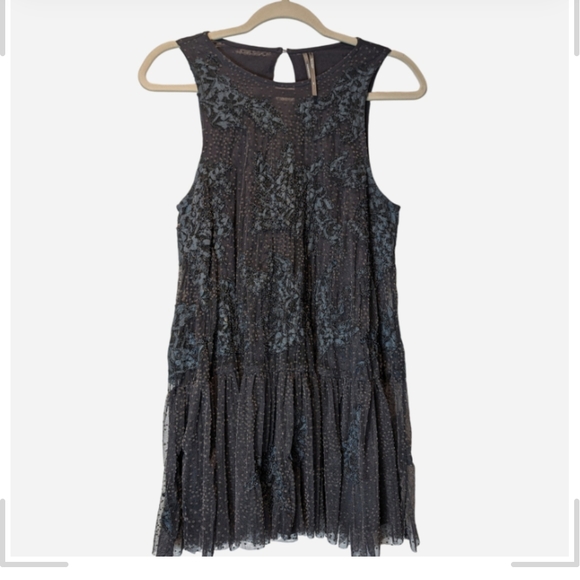 Pre-owned Anthropologie Navy and Teal Lace Tank Top - Picture 2 of 6